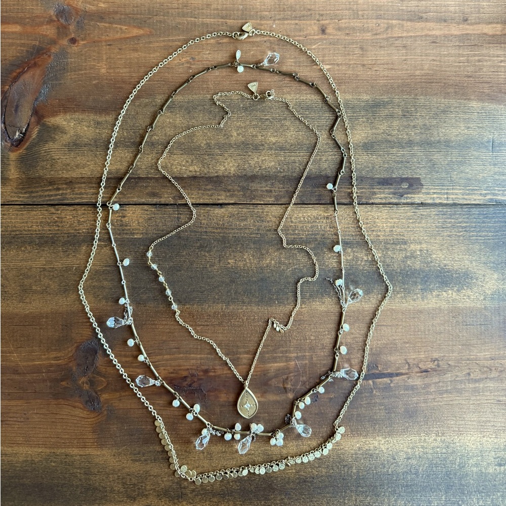 Silpada KR Set of three brass, glass pearl & crystal necklaces.